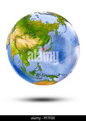South Korea on globe with shadow isolated on white background. 3D illustration. Stock Photo