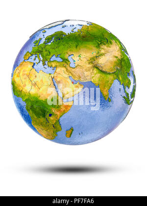 Qatar on globe with shadow isolated on white background. 3D illustration. Stock Photo