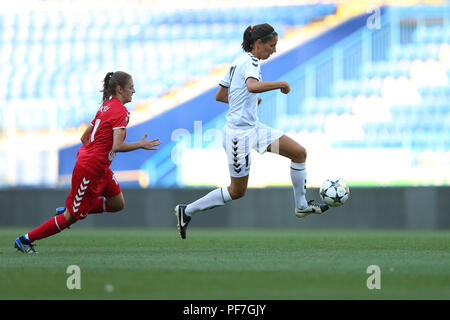 AUGUST 13, 2018 - KHARKIV, UKRAINE: Perfect technical touch with joggle and dribble by Daryna Apanaschenko running from opponent. UEFA Women's Champio Stock Photo