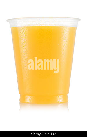 Pineapple juice in plastic cup isolated on white background Stock Photo