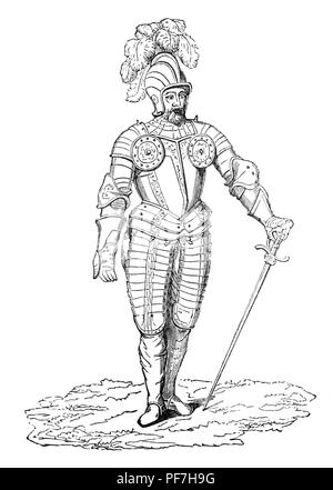 Armour during the reign of Henry VII is notable for its increasing decoration. A suit of demi-lancers cap-a-pie, a term which has been used in English since at least the 16th century and descends from the Middle French phrase de cap a pé, meaning 'from head to foot.' Stock Photo