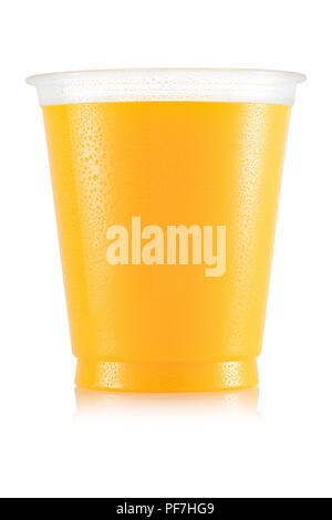 Orange juice in plastic cup isolated on white background Stock Photo