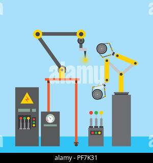 industrial welding robotic arm tyre car computer machine Stock Vector
