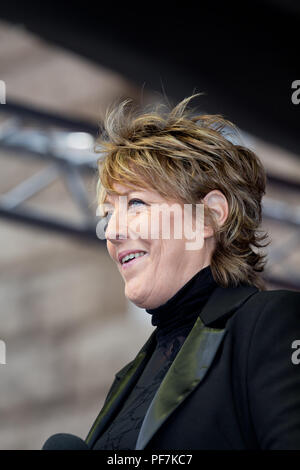 Katrina Leskanich (Katrina and the Waves) performing on stage at the 2018 Chester Pride Festival. Stock Photo