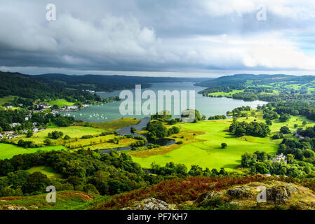 Windermere from Todd Crag, a shoulder of Loughrigg Fell in the Lake District Stock Photo