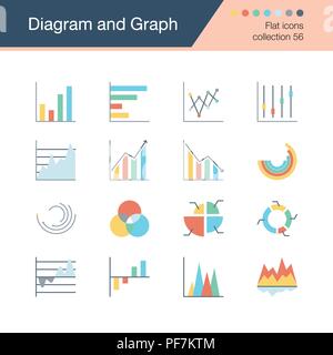 Diagram and Graph icons. Flat design collection 56. For presentation, graphic design, mobile application, web design, infographics. Vector illustratio Stock Vector