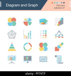 Histogram icon set, flat design vector illustration in 6 colors options ...