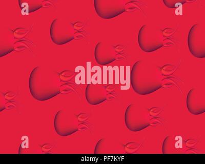 Jellyfish fashionable seamless pattern, red background. Gradient tentacles. Vector illustration Stock Vector