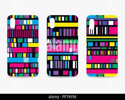 Phone case set. Glitch pattern background. Signal error, pixel mosaic. Vector illustration Stock Vector