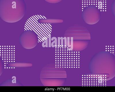 Memphis seamless pattern. Holographic geometric shapes, gradients, retro style of the 80s. Memphis design background. Vector illustration Stock Vector