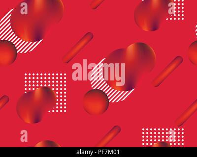 Memphis seamless pattern. Holographic geometric shapes, gradients, retro style of the 80s. Memphis design background. Vector illustration Stock Vector