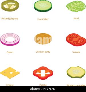 Food ingredient icons set, isometric style Stock Vector