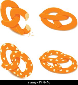 Pretzel oktober fest icons set, isometric style Stock Vector