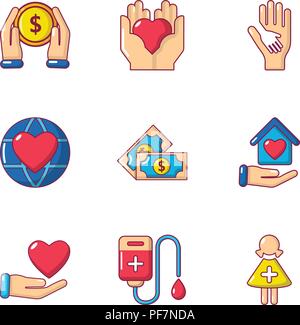 Gift offering icons set, cartoon style Stock Vector