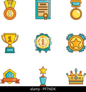 Offering of prize icons set, cartoon style Stock Vector