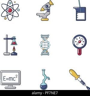 Physical research icons set, cartoon style Stock Vector