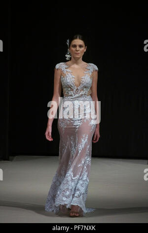 A model walks the runway wearing a design of Anis Samanez  during the first day of the Lima Fashion Week Autumn Winter 2018 - LIFWEEKOI18 Stock Photo