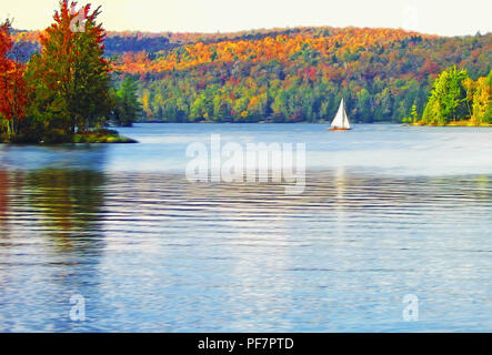 Traveling through the Adirondacks in upper state New York, USA we came upon this beautiful and tranquil lake. Blue Mountain Lake is the perfect place  Stock Photo