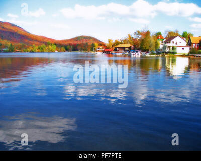 Traveling through the Adirondacks in upper state New York, USA we came upon this beautiful and tranquil lake. Blue Mountain Lake is the perfect place  Stock Photo