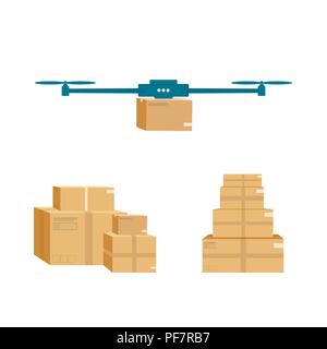 Logistics and delivery icon service of helicopter with package  isolated on white background. Postal service creative drone design. Vector flat illust Stock Vector