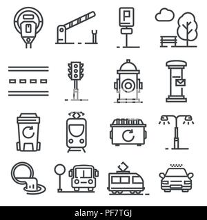 Vector gray line city amenities icons set Stock Vector