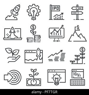 Vector gray linear startup icons set. Startup basic UI elements set Stock Vector