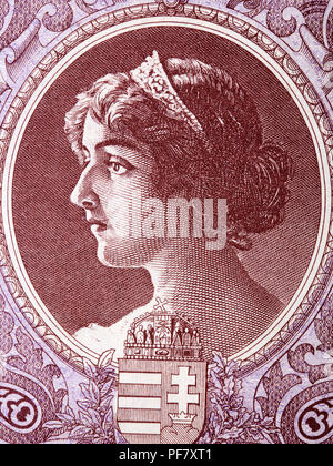 Portrait of a Hungarian woman in profile, from old Forints Stock Photo