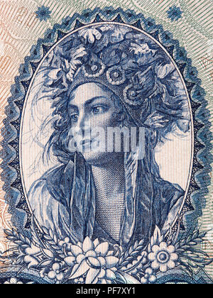 Portrait of a Hungarian lady in a national costume from old Forints Stock Photo