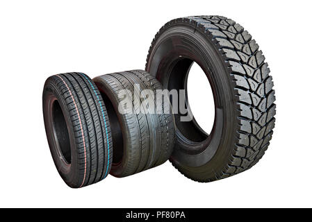 Tires for car, racing and truck isolated on white background Stock Photo