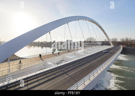View of pedestrianised lane of bridge. Cittadella Bridge, Alessandria, Italy. Architect: Richard Meier and Partners, 2017. Stock Photo