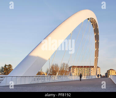 View of pedestrianised part of bridge. Cittadella Bridge, Alessandria, Italy. Architect: Richard Meier and Partners, 2017. Stock Photo