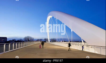 View of pedestrianised part of bridge. Cittadella Bridge, Alessandria, Italy. Architect: Richard Meier and Partners, 2017. Stock Photo