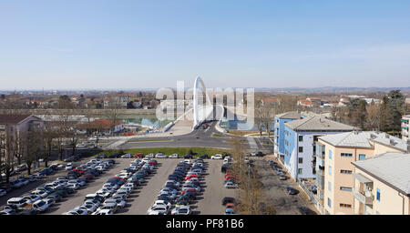 Distant view of the Cittadella Bridge. Cittadella Bridge, Alessandria, Italy. Architect: Richard Meier and Partners, 2017. Stock Photo
