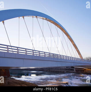 View of the Cittadella bridge across the River Tanaro. Cittadella Bridge, Alessandria, Italy. Architect: Richard Meier and Partners, 2017. Stock Photo