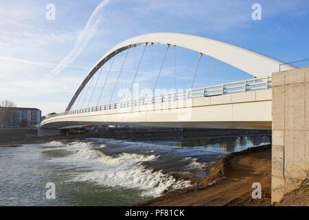 View of the Cittadella bridge across the River Tanaro. Cittadella Bridge, Alessandria, Italy. Architect: Richard Meier and Partners, 2017. Stock Photo