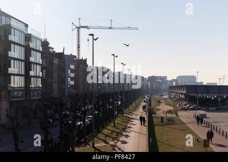 An Antwerp waterfront living street view on a brisk winters day. Stock Photo