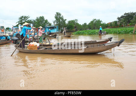 Mekong Delta region Vietnam local sampan boats on the Mekong River in Viet Nam Stock Photo