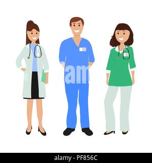 Group of doctors in a hospital, flat design Stock Vector