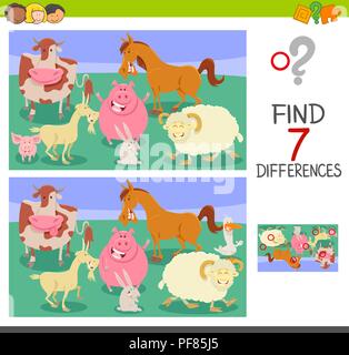 differences educational game with cartoon farm animals Stock Vector ...