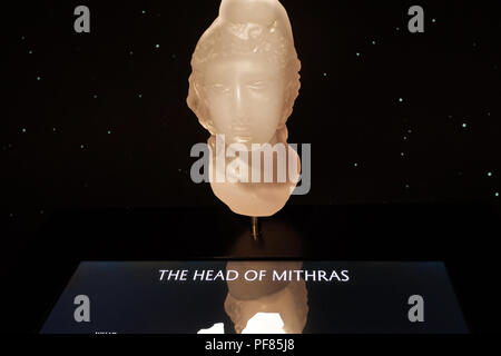 Reconstructed Head of Mithras wearing a Phrygian Cap, based on that found in the Temple at the London Mithraeum, City of London. Stock Photo