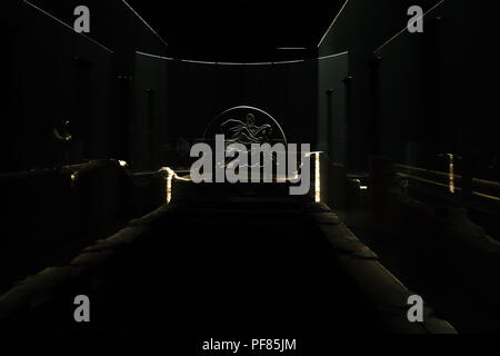 Internal view of the Roman Temple of Mithras, London Mithraeum, Walbrook, City of London, under the Bloomberg European Headquarters building. Stock Photo