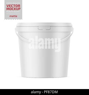 Download White Matte Plastic Bucket For Food Products Paint Household Stuff 900 Ml Realistic Packaging Mockup Template With Sample Design Stock Vector Image Art Alamy