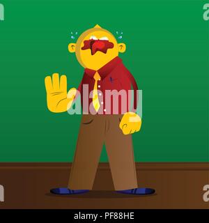 Yellow man showing deny or refuse hand gesture. Vector cartoon illustration. Stock Vector