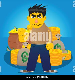 Yellow man showing deny or refuse hand gesture. Vector cartoon illustration. Stock Vector