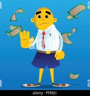 Yellow man showing deny or refuse hand gesture. Vector cartoon illustration. Stock Vector