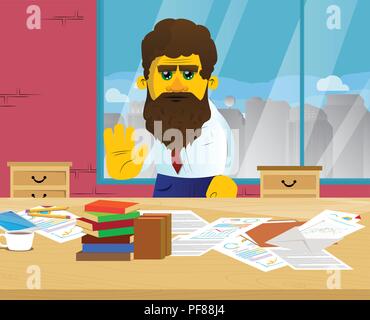 Yellow man showing deny or refuse hand gesture. Vector cartoon illustration. Stock Vector