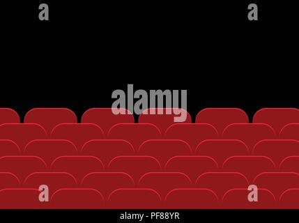 Empty cinema hall or theater and row of red auditorium seats on a black background - vector flat design with space for your text Stock Vector