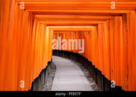 The world cultural heritage, red gate way, torii corridor in Fushimi Inari Taisha, traditional temple in Kyoto, Japan Stock Photo