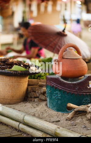 Thai food market with traditional dishes outdoor. Asia, Thailand Stock Photo