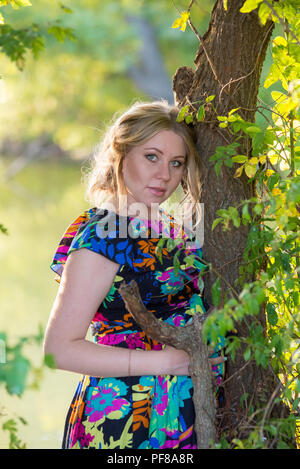 photo session in the nature cute pregnant girl Stock Photo